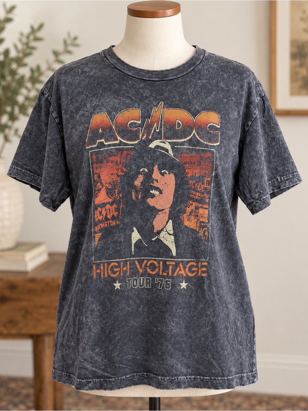 AC/DC High Voltage Tour ’76 Graphic T-Shirt S/M Charcoal Double Sided